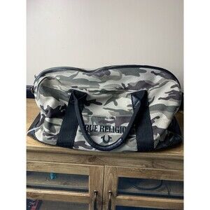 True Religion Canvas Duffle Bag Olive Green Camo Travel Gym Weekend Bag READ